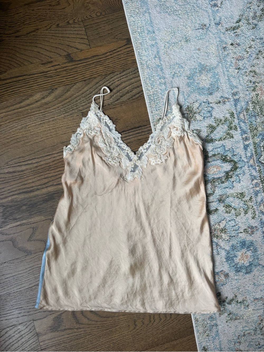 La Perla Lace-Trim Silk Cami Tank Top in Blush and light blue